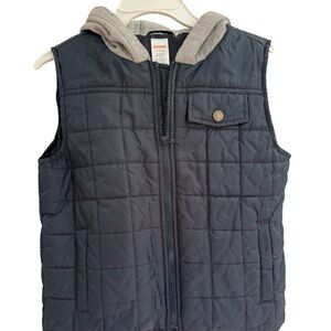 Gymboree Navy Quilted Vest with Gray Hood (NWOT)